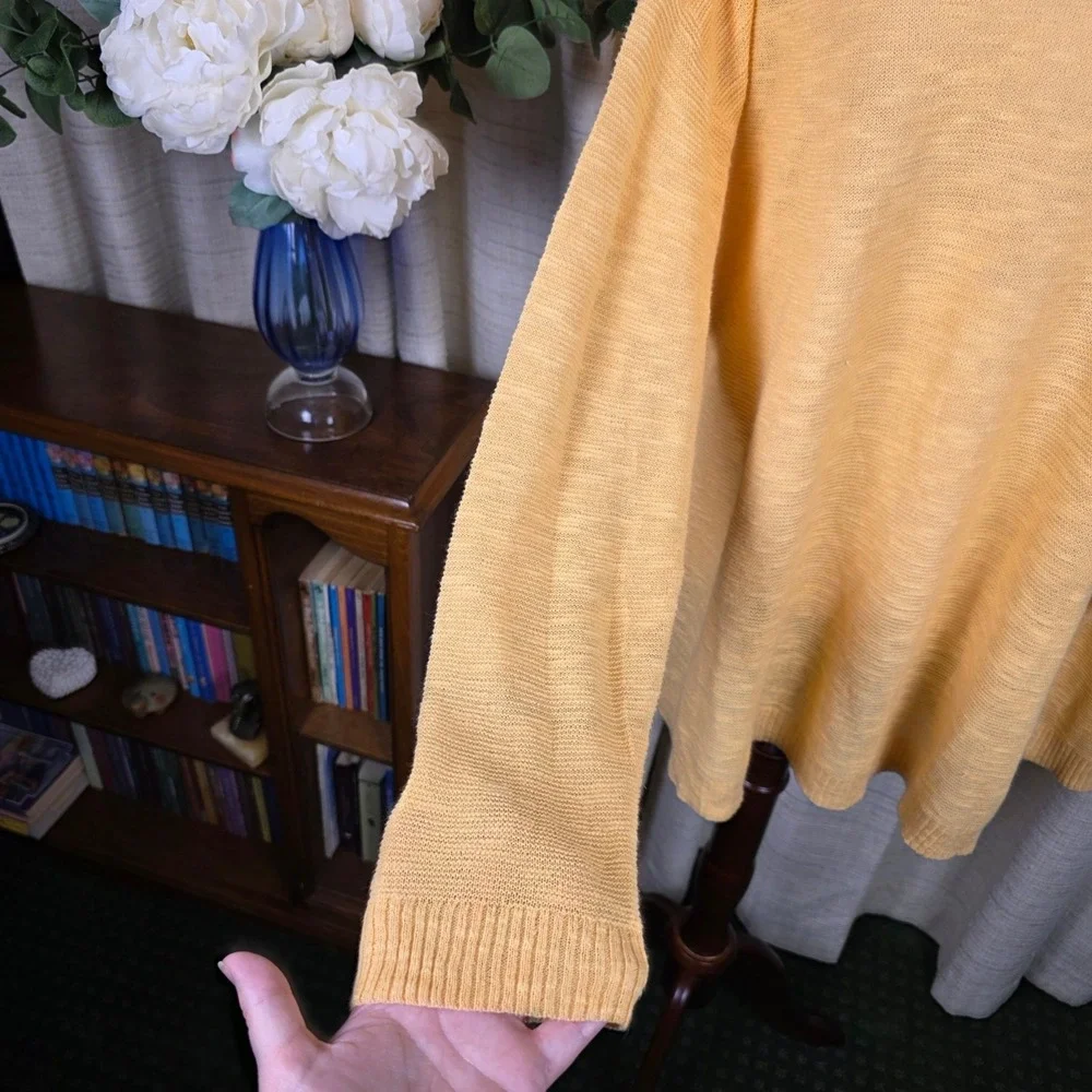 Eileen Fisher Linen Sweater Tunic 3X Boat Neck Yellow Long Sleeve Coastal Flowy - Picture 8 of 12